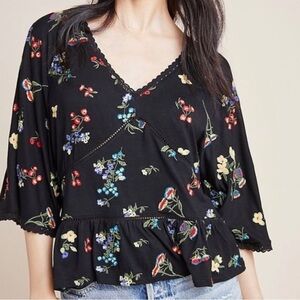 Anthropologie Parvati Floral Bohemian Peasant Top.